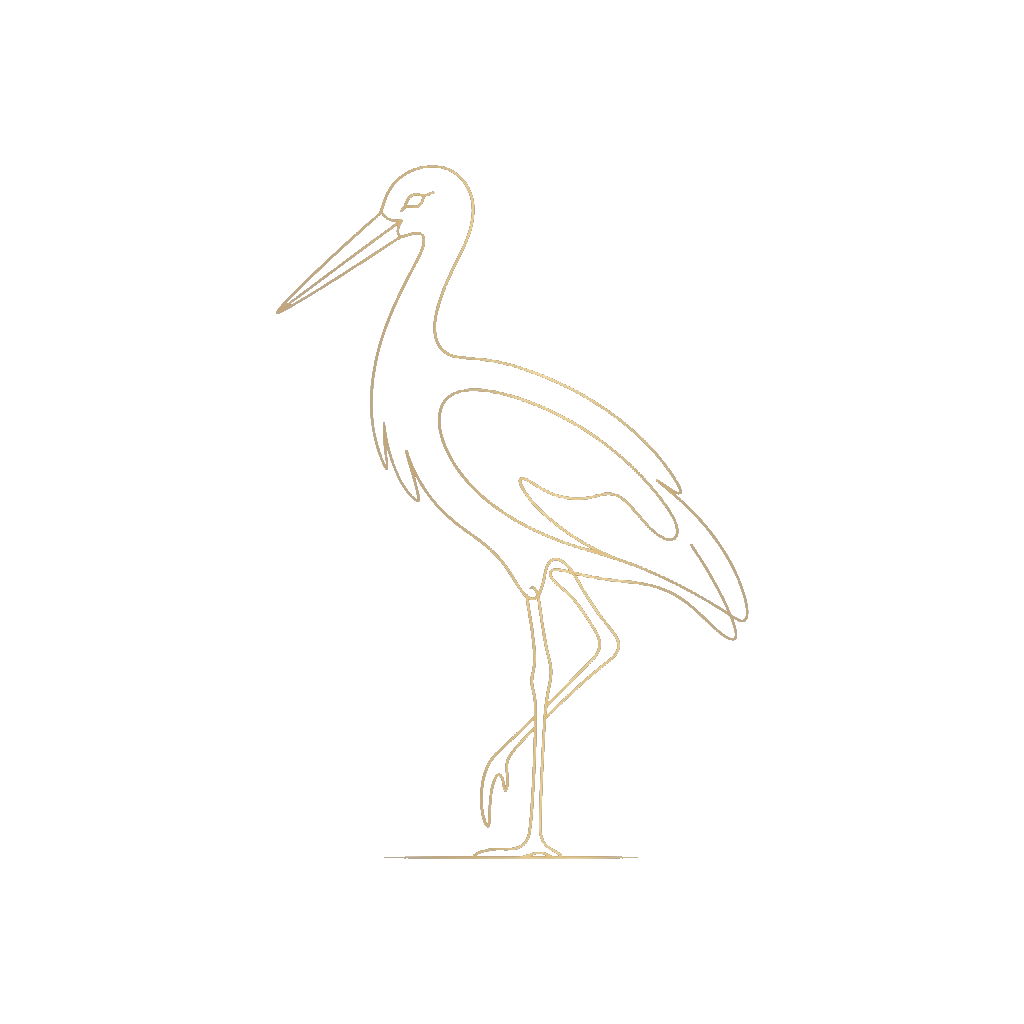 Dekorative Illustration eines stehenden Storchs in Gold